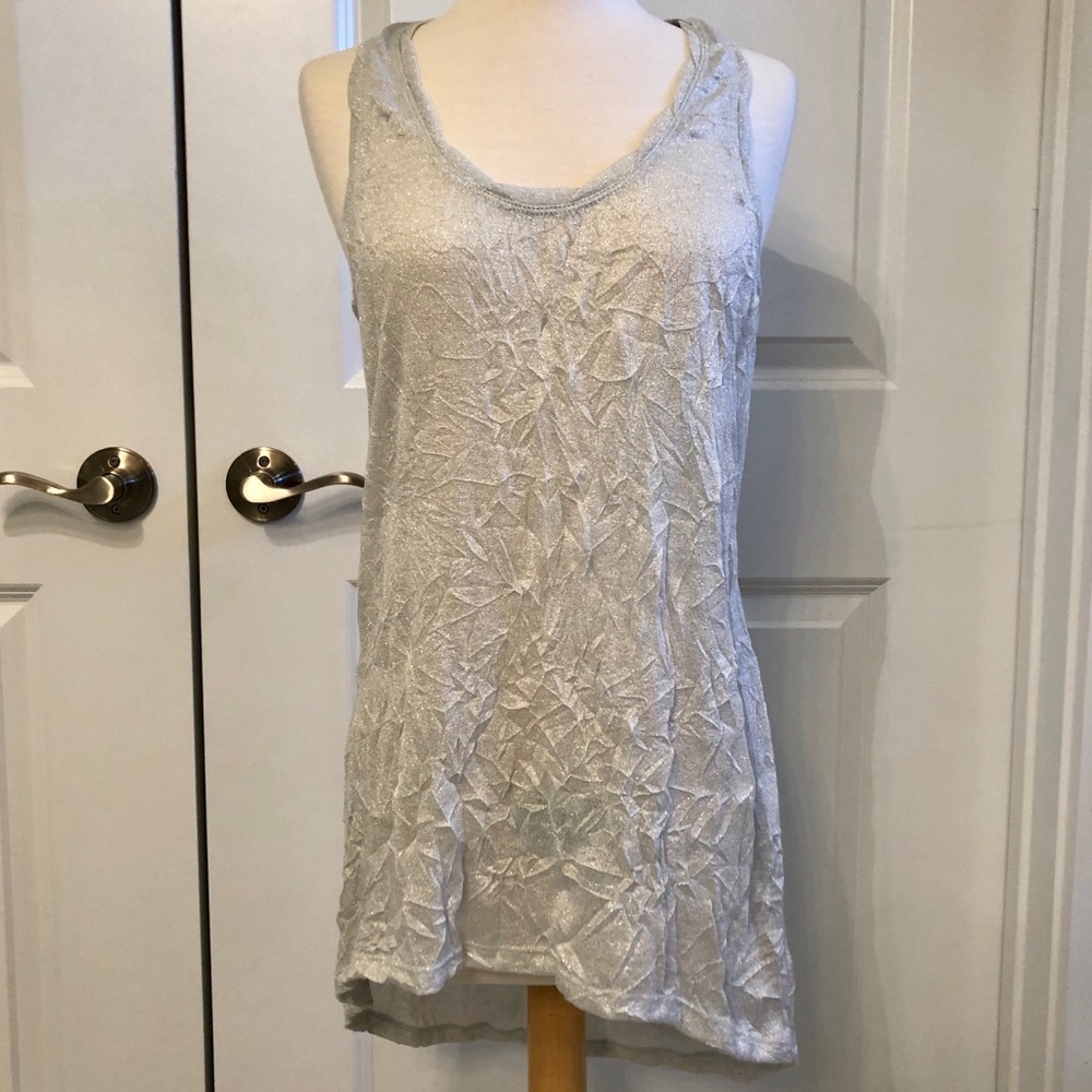 Free People Silver Crinkle Top